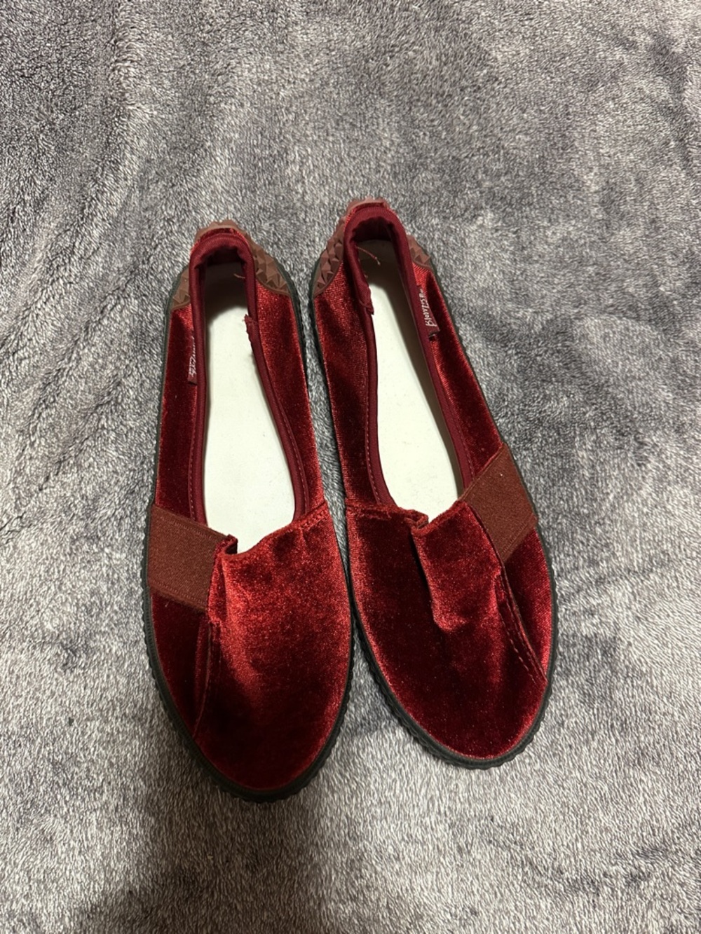 Velvet Slip-On Loafers in Burgundy Red